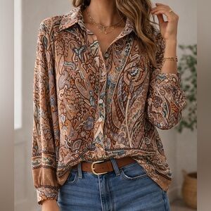 Paisley Print Blouse – Size XL – Boho Chic